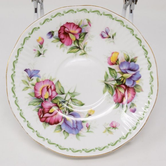 Rosina Queens Saucer Bone China Special Flowers Sweet Pea April England Floral - Picture 1 of 10